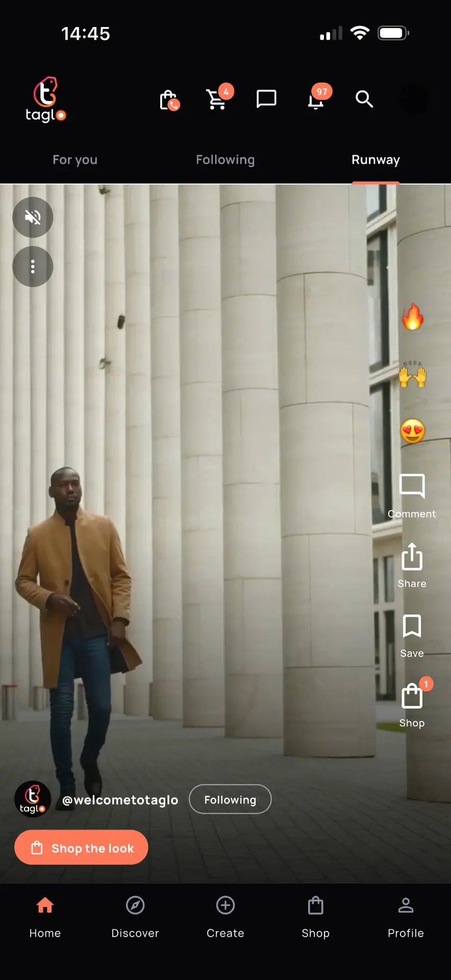 Taglo Runway feed with a shoppable fashion video